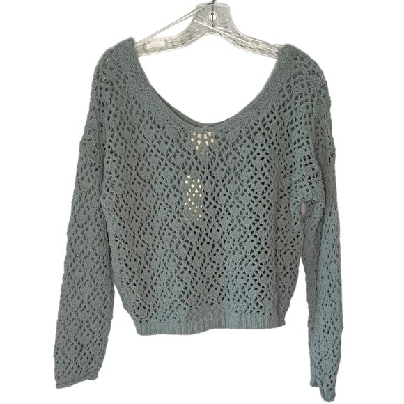 ARTELIER by Nicole Miller Sky Blue Scoop-Neck Open-Knit Long Sleeve Sweater S - Picture 7 of 8